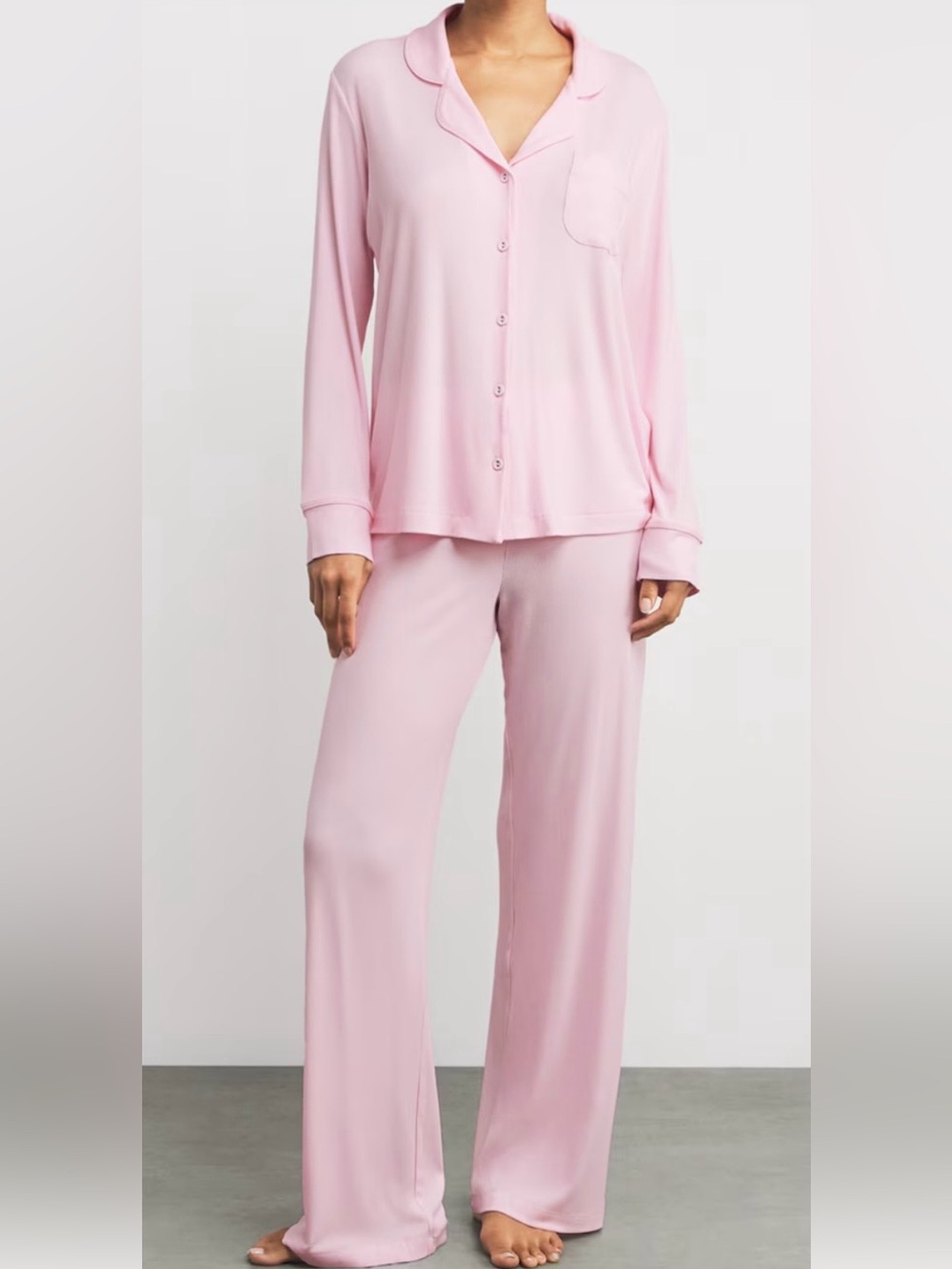SKIMS Light Pink Ribbed Pajama Set